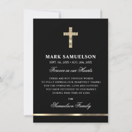 Tarjeta De Agradecimiento Simpatía Memorial Cruz religiosa Oro Negro