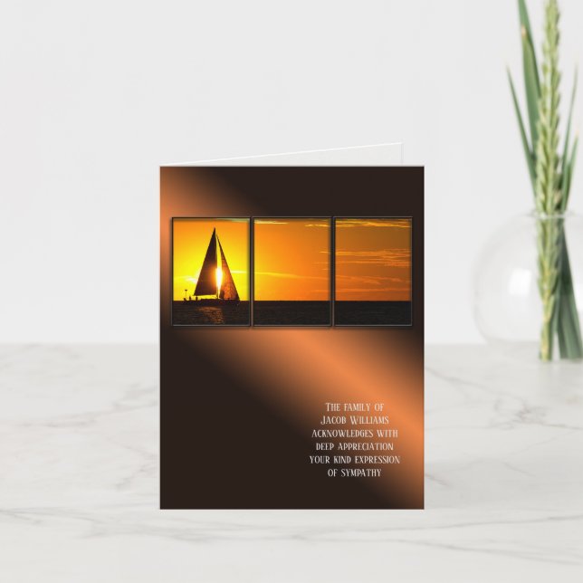 Tarjeta De Agradecimiento simpatía por el velero al atardecer Gracias a tu f (Anverso)