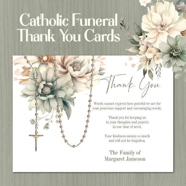Tarjeta De Agradecimiento Simpatía por la condolencia funeraria floral catól (Traditional Catholic Funeral Memorial Thank You Cards)