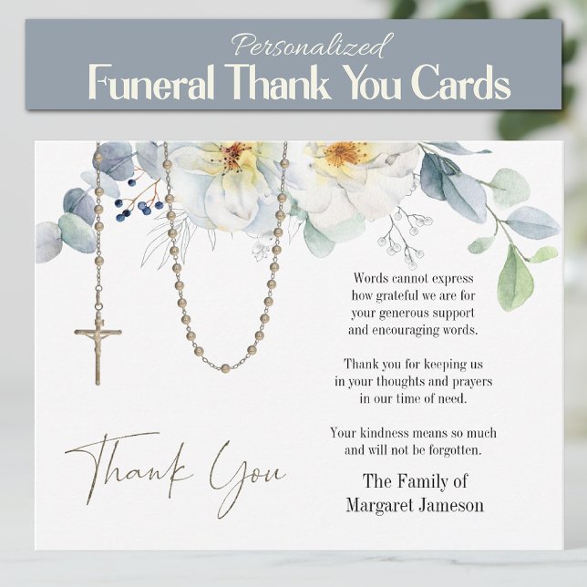 Tarjeta De Agradecimiento Simpatía por la condolencia funeraria floral catól (Traditional Catholic Holy Rosary Floral Funeral Thank you Condolence Cards)