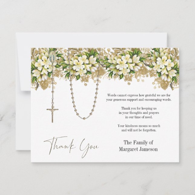 Tarjeta De Agradecimiento Simpatía por la condolencia funeraria floral catól (Anverso)
