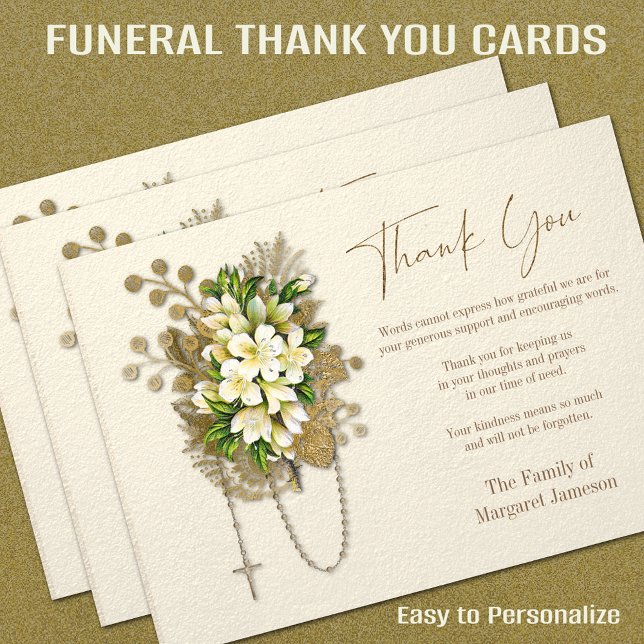 Tarjeta De Agradecimiento Simpatía por la condolencia funeraria floral de Ro (Catholic Funeral Thank You Cards - Easy to Personalize -= FREE SHIPPING at checkout)