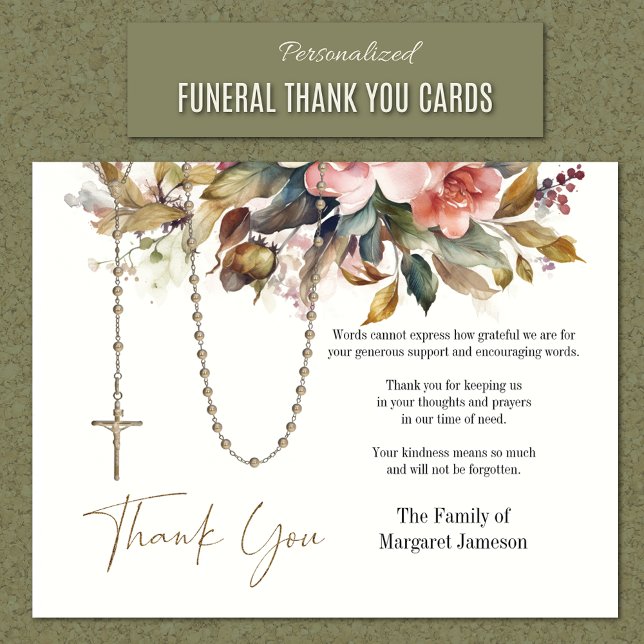 Tarjeta De Agradecimiento Simpatía por la condolencia funeraria floral de Ro (Personalized Catholic Funeral Memorial Thank You Cards)