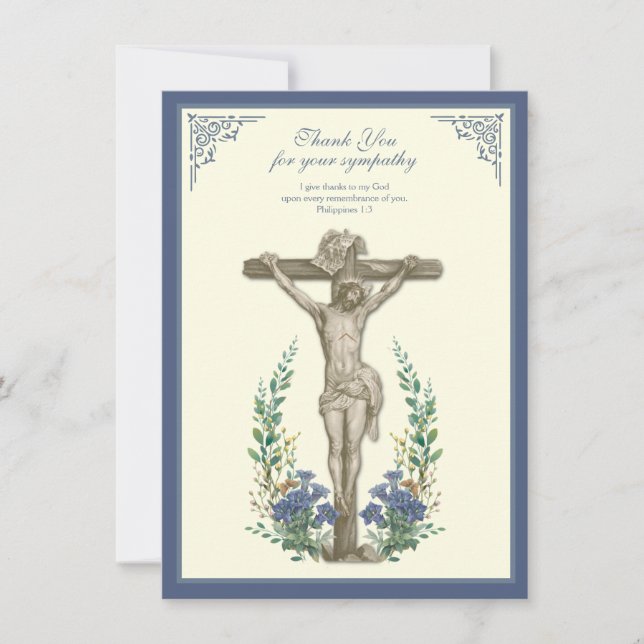 Tarjeta De Agradecimiento Simpatía religiosa Condolencia Jesús en la Cruz (Anverso)