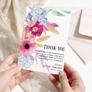 Tarjeta De Agradecimiento Simpatizantes Funeral Floral de acuarela rosa
