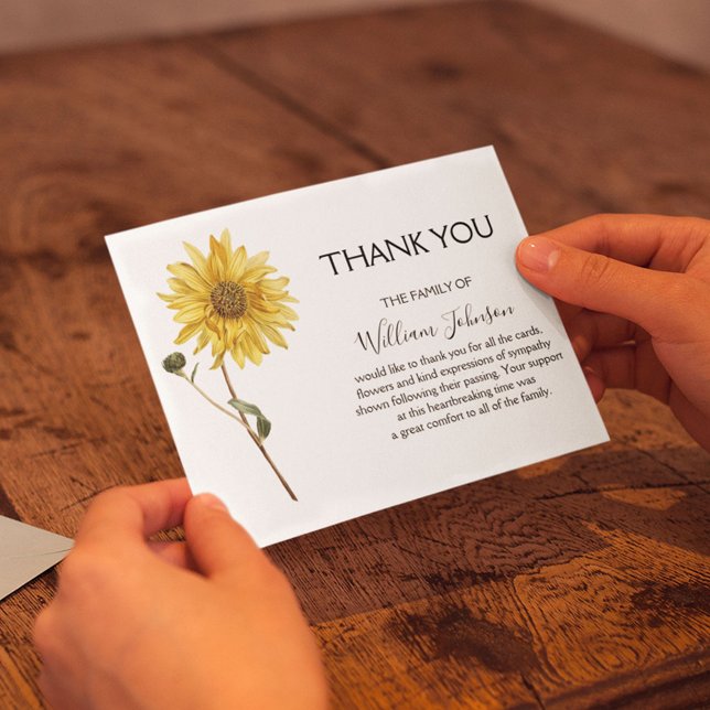 Tarjeta De Agradecimiento Simpe Sunflower Funeral (Subido por el creador)
