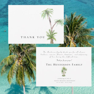Tarjeta De Agradecimiento Simple acuarela Tropical Palm Funeral Gracias