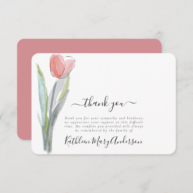 Tarjeta De Agradecimiento Simple acuarela Tulip Funeral Memorial Gracias (Anverso / Reverso)