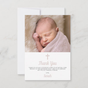 Tarjeta De Agradecimiento Simple Bautizo de Niña Foto de Bautismo Rosa