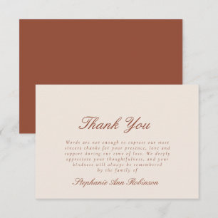 Tarjeta De Agradecimiento Simple Bereavement Funeral Cream Terracotta