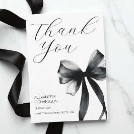 Tarjeta De Agradecimiento Simple Black and White Coquette Bow Graduation