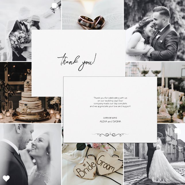 Tarjeta De Agradecimiento Simple Black & White Elegant Minimalist Wedding (Subido por el creador)