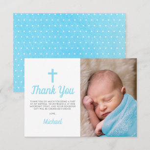 Tarjeta De Agradecimiento Simple Blue Boy Baptism Christine Photo
