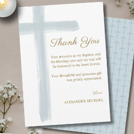 Tarjeta De Agradecimiento Simple Blue Cross Baptism 