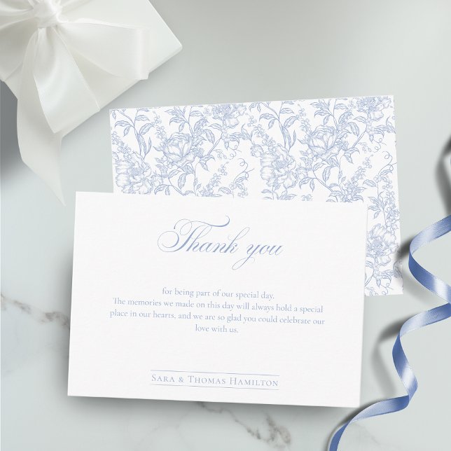 Tarjeta De Agradecimiento Simple Blue Floral Chinoiserie Classic Wedding (Subido por el creador)