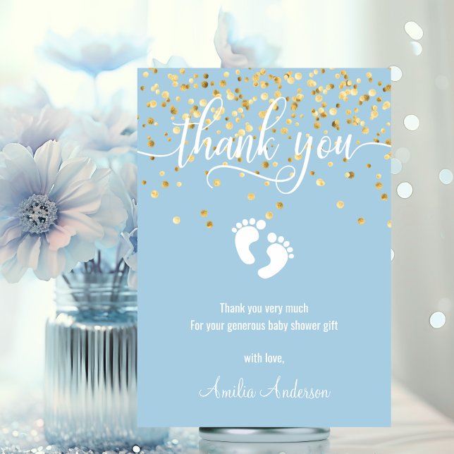 Tarjeta De Agradecimiento Simple Blue Gold GRACIAS CHICO DE Baby Shower | FO (Simple Blue Gold THANK YOU Baby Shower BOY  PHOTO)