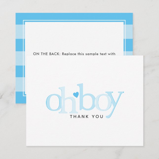 Tarjeta De Agradecimiento Simple Blue Heart Boy Baby Shower Gracias (Anverso / Reverso)