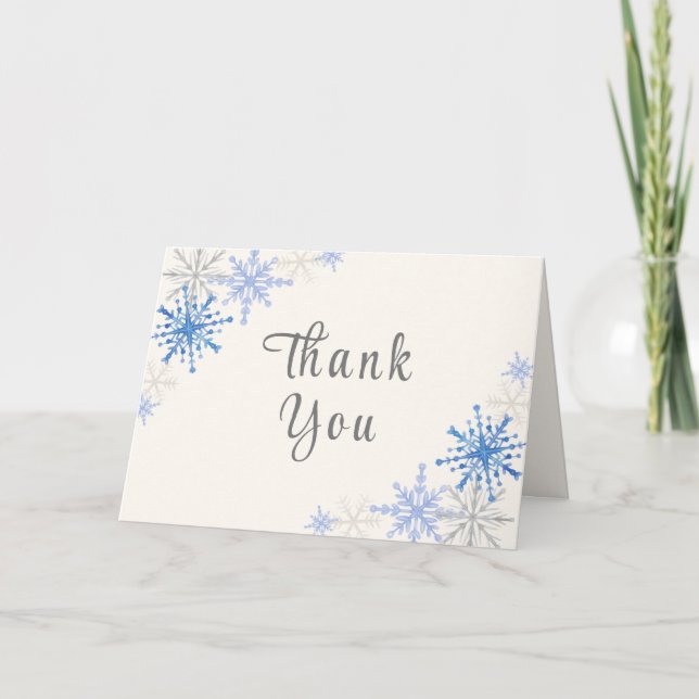 Tarjeta De Agradecimiento Simple Blue Snowflakes Winter Baby Shower (Anverso)