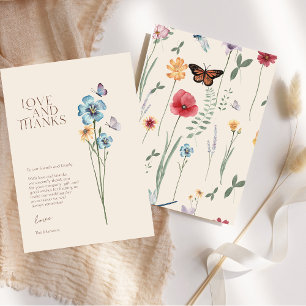 Tarjeta De Agradecimiento Simple Blue Wildflower Amor Y Gracias Boda