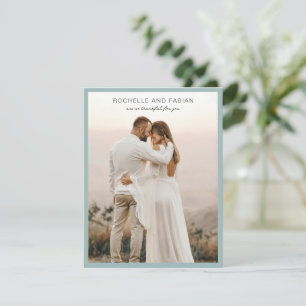 Tarjeta De Agradecimiento Simple Boda Azul Silenciada Foto Elegante