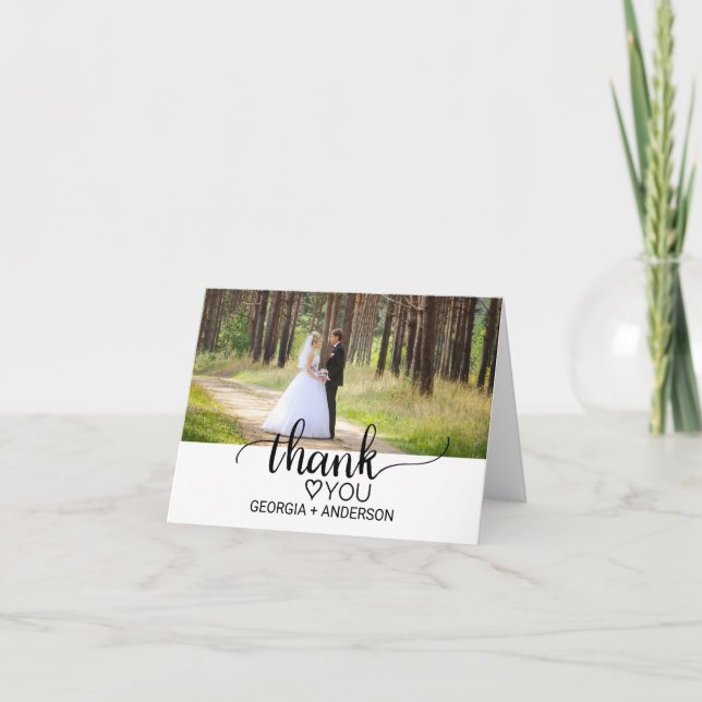 Tarjeta De Agradecimiento Simple Boda de caligrafía negra. Gracias. (Anverso)