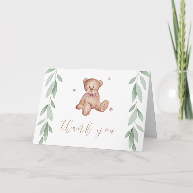 Tarjeta De Agradecimiento Simple Boho Bear Forest Baby Shower (Anverso)