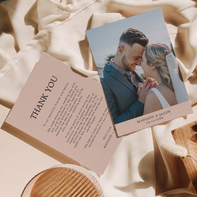 Tarjeta De Agradecimiento Simple Boho Cream Beige Con Boda De Fotografía (Subido por el creador)