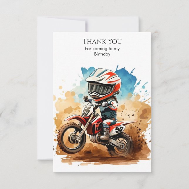 Tarjeta De Agradecimiento Simple Boho Cumpleaños de Motocicleta (Anverso)
