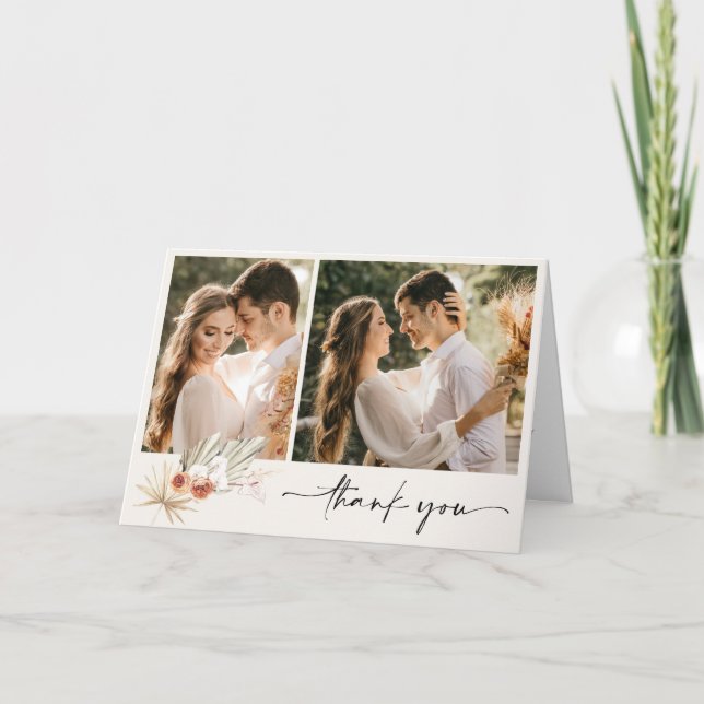 Tarjeta De Agradecimiento Simple Boho Dos Bodas de fotos Gracias (Anverso)
