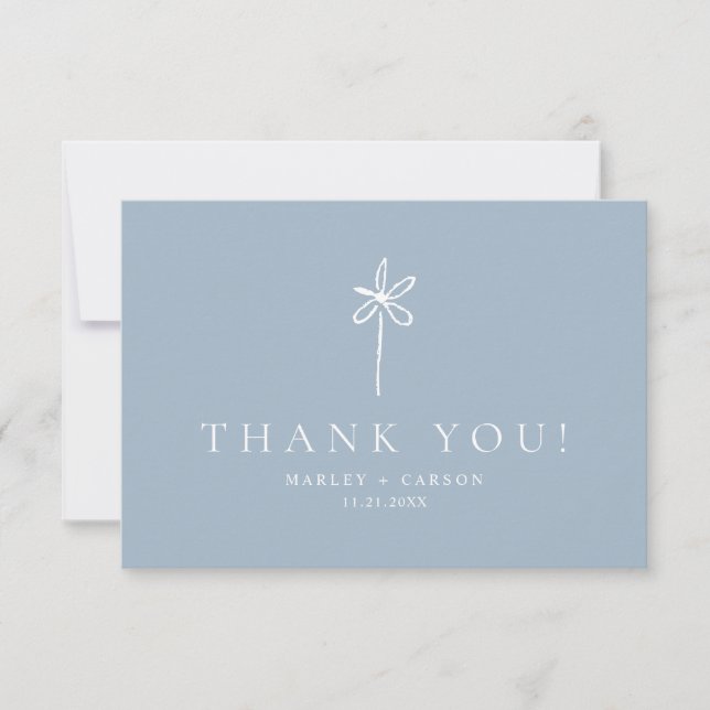 Tarjeta De Agradecimiento Simple Boho Minimalist Dusty Blue Wedding (Anverso)