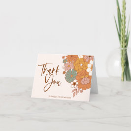 Tarjeta De Agradecimiento Simple Boho Retro Floral Despedida de Soltera Nomb
