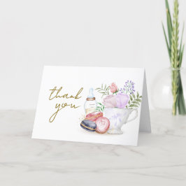 Tarjeta De Agradecimiento Simple Bonjour Floral Macaron Milk Tea Baby Shower