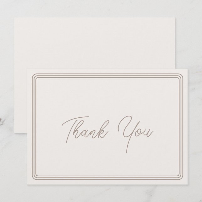 Tarjeta de agradecimiento simple borde beige marró (Anverso / Reverso)