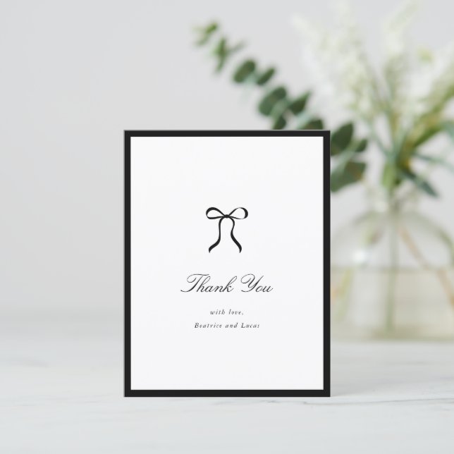 Tarjeta De Agradecimiento Simple Bow Classic Wedding (Anverso de pie)