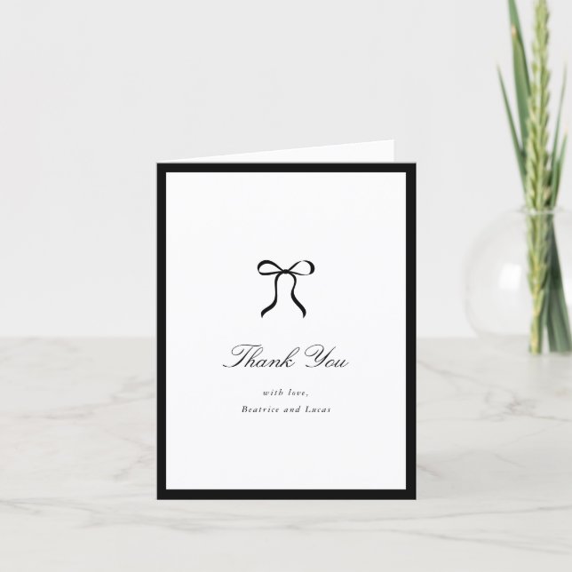 Tarjeta De Agradecimiento Simple Bow Classic Wedding (Anverso)