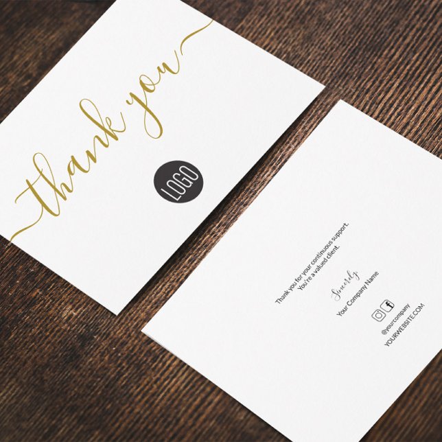 Tarjeta De Agradecimiento Simple Business Company logo Social Gold Black   (Gold black professional business thank you flat cards.)