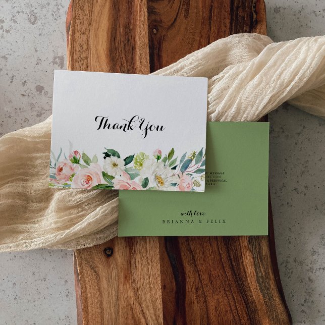 Tarjeta De Agradecimiento Simple caligrafía verde floral Boda plano (Subido por el creador)