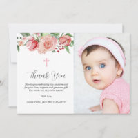 Simple Chicas Florales Rosa Baptism Gracias Tarjet
