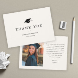 Tarjeta De Agradecimiento Simple Clásico Foto de Graduación en Blanco y Negr