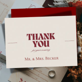 Tarjeta De Agradecimiento Simple classic Burgundy wedding thank you cards