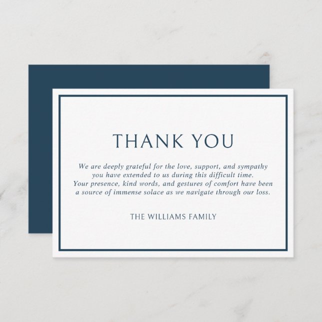 Tarjeta De Agradecimiento Simple Classic Dark Blue Frame Funeral Sympathy (Anverso / Reverso)