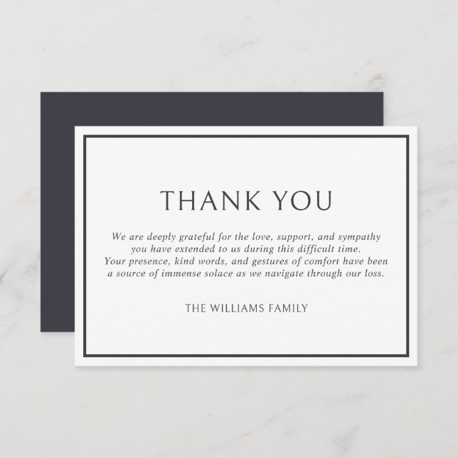 Tarjeta De Agradecimiento Simple Classic Dark Gray Frame Funeral Sympathy (Anverso / Reverso)