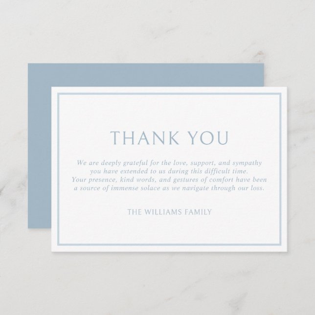 Tarjeta De Agradecimiento Simple Classic Dusty Blue Frame Funeral Sympathy (Anverso / Reverso)
