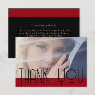 Tarjeta De Agradecimiento Simple Crimson Red Black Typography Photo Boda