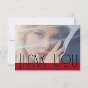 Tarjeta De Agradecimiento Simple Crimson Red Black Typography Photo Boda