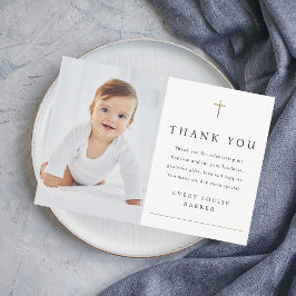 Tarjeta De Agradecimiento Simple Cruz de Oro Foto Bautismo Religioso