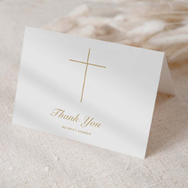 Tarjeta De Agradecimiento Simple Cruz de Oro Script Bautizo