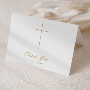 Tarjeta De Agradecimiento Simple Cruz de Oro Script Bautizo