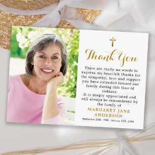 Tarjeta De Agradecimiento Simple Cruz Foto Personalizado Funeral Elegante