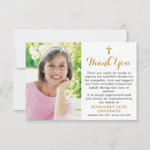 Tarjeta De Agradecimiento Simple Cruz Foto Personalizado Funeral Elegante